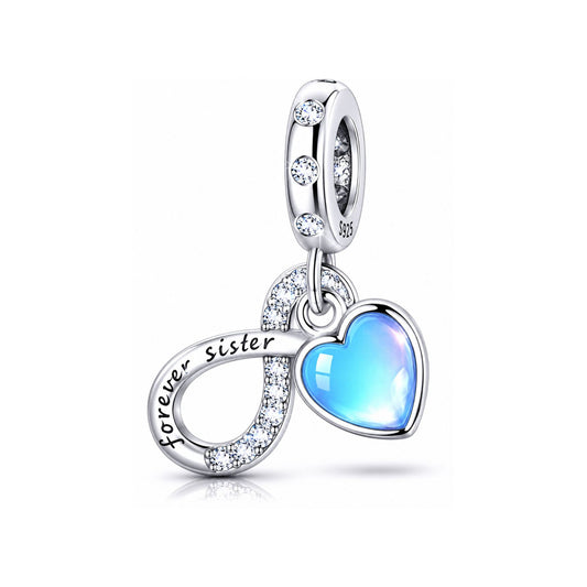 Forever Sister Heart Sterling Silver Charm Hallmarked S925 for Charm Bracelet and Necklace