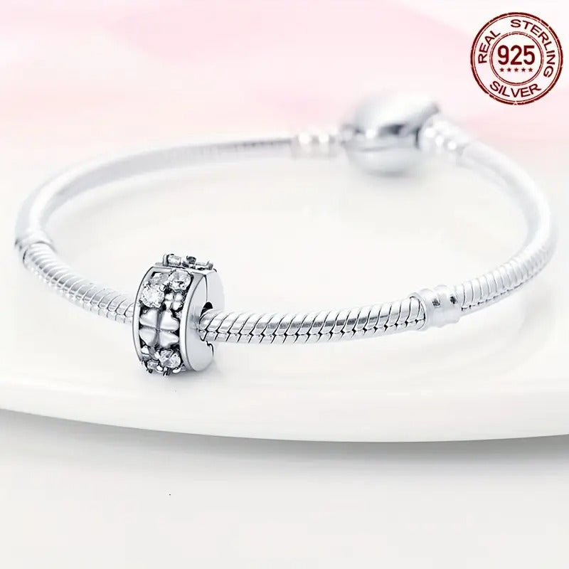 Four-Leaf Clover Charm Clip Sterling Silver Charm Hallmarked S925 for Charm Bracelet and Necklace