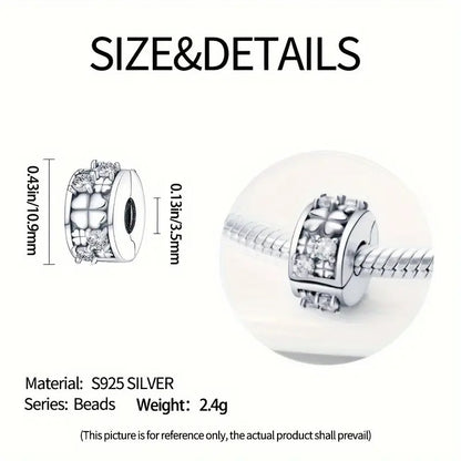 Four-Leaf Clover Charm Clip Sterling Silver Charm Hallmarked S925 for Charm Bracelet and Necklace