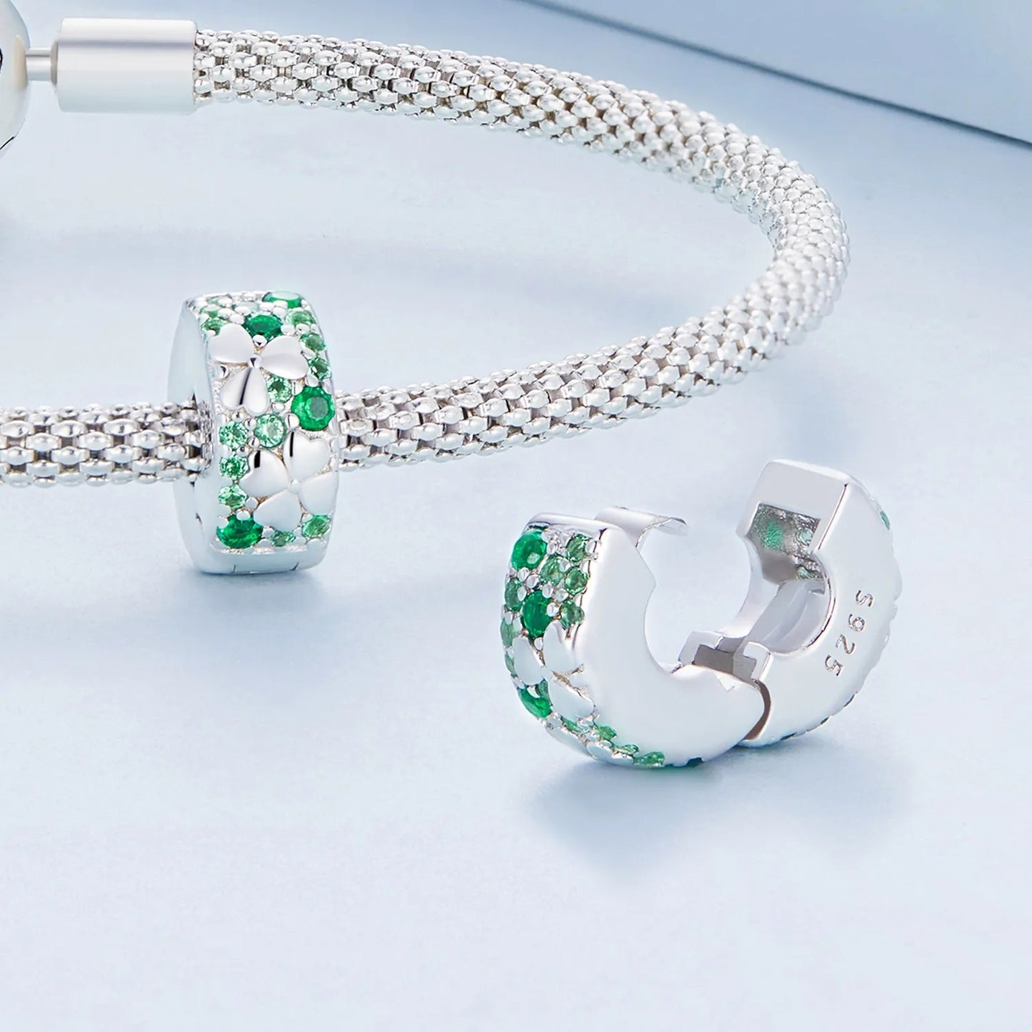 Four Leaf Clover Clip Sterling Silver Charm Hallmarked S925 for Charm Bracelet and Necklace