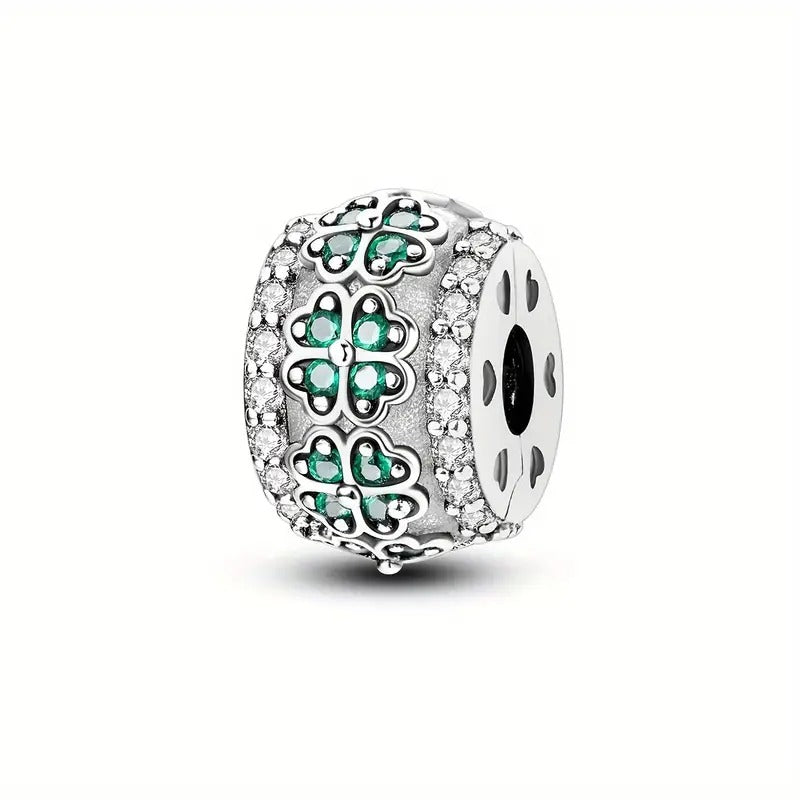 Four Leaves Clover Clip Sterling Silver Charm Hallmarked S925 for Charm Bracelet and Necklace