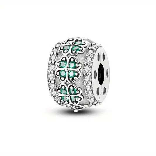 Four Leaves Clover Clip Sterling Silver Charm Hallmarked S925 for Charm Bracelet and Necklace