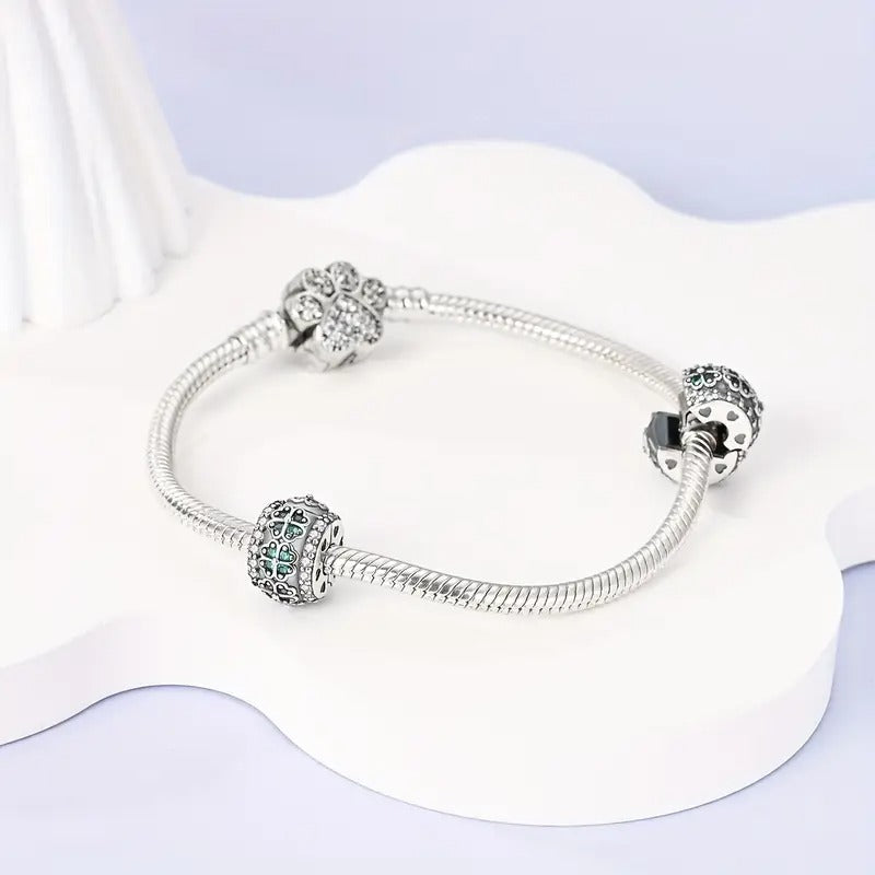 Four Leaves Clover Clip Sterling Silver Charm Hallmarked S925 for Charm Bracelet and Necklace