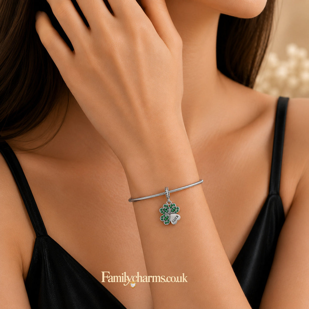 Four Leaf Clover Good Luck Sterling Silver Charm Hallmarked S925 for Charm Bracelet and Necklace