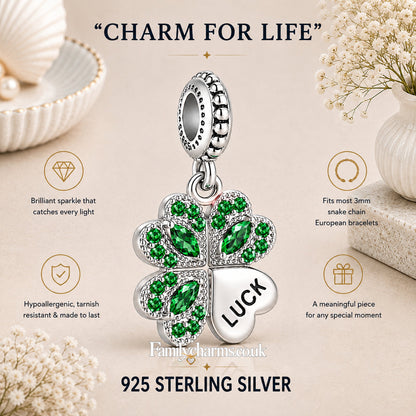 Four Leaf Clover Good Luck Sterling Silver Charm Hallmarked S925 for Charm Bracelet and Necklace