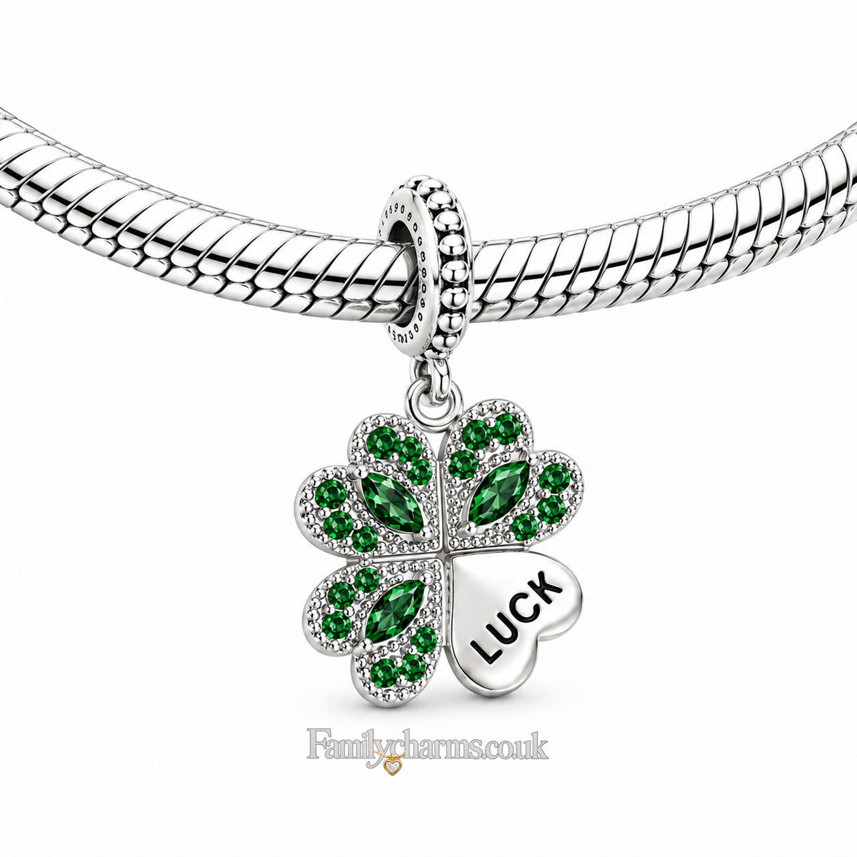 Four Leaf Clover Good Luck Sterling Silver Charm Hallmarked S925 for Charm Bracelet and Necklace
