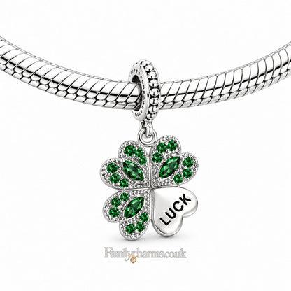 Four Leaf Clover Good Luck Sterling Silver Charm Hallmarked S925 for Charm Bracelet and Necklace