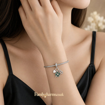 Four Leaf Clover, Infinity, Heart Dangle Sterling Silver Charm Hallmarked S925 for Charm Bracelet and Necklace