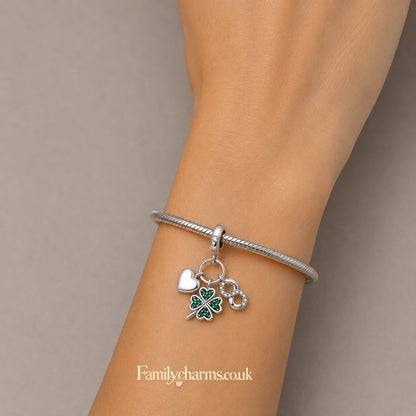 Four Leaf Clover, Infinity, Heart Dangle Sterling Silver Charm Hallmarked S925 for Charm Bracelet and Necklace