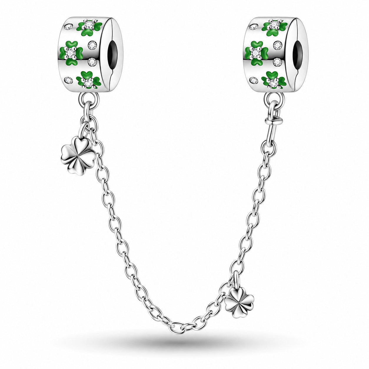Four Leaf Clover Safety Chain Sterling Silver Charm Hallmarked S925 for Charm Bracelet and Necklace