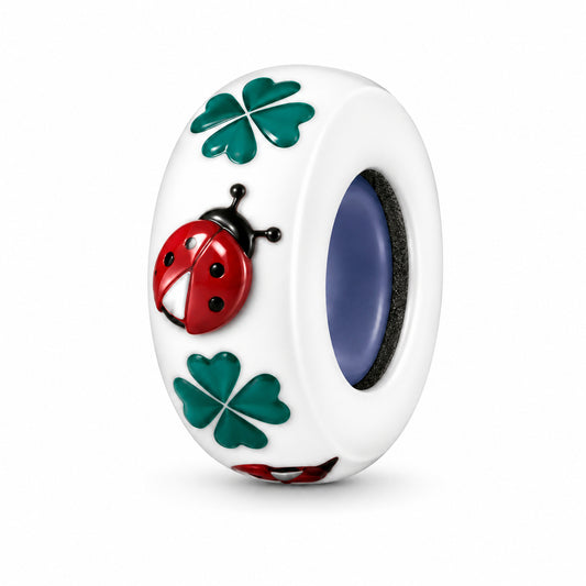 Four Leaf Clover and Ladybug Stopper Sterling Silver Charm Hallmarked S925 for Charm Bracelet and Necklace