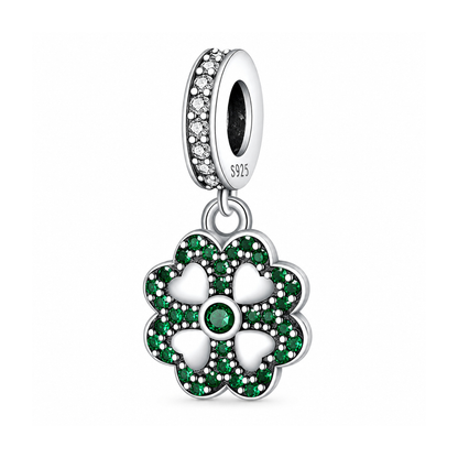 Four Leave Clover Lucky Green Dangle Sterling Silver Charm Hallmarked S925 for Charm Bracelet and Necklace