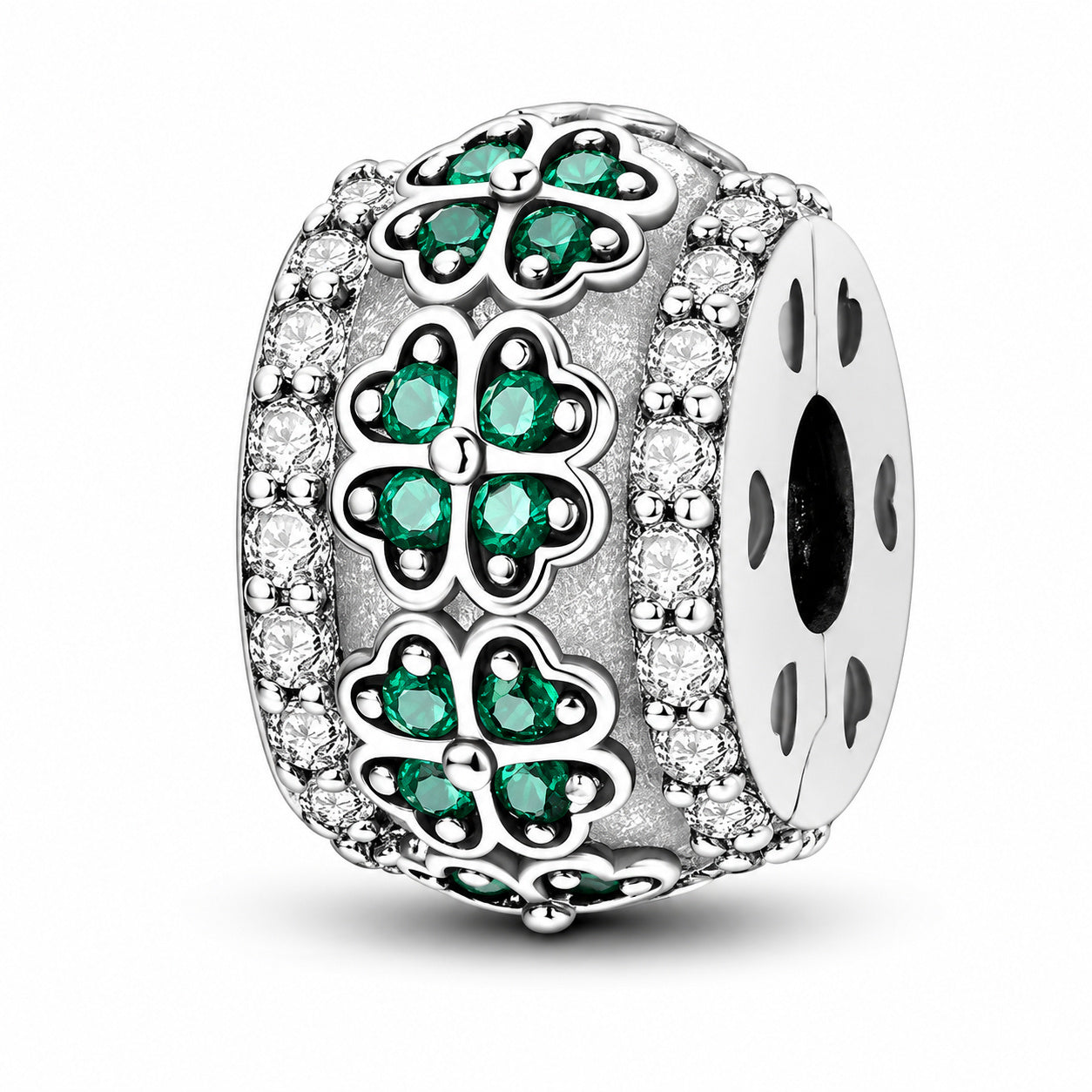 Four Leaves Clover Clip Sterling Silver Charm Hallmarked S925 for Charm Bracelet and Necklace