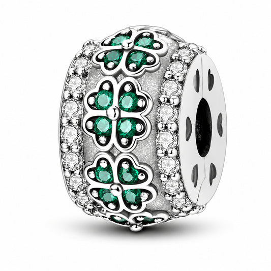 Four Leaves Clover Clip Sterling Silver Charm Hallmarked S925 for Charm Bracelet and Necklace