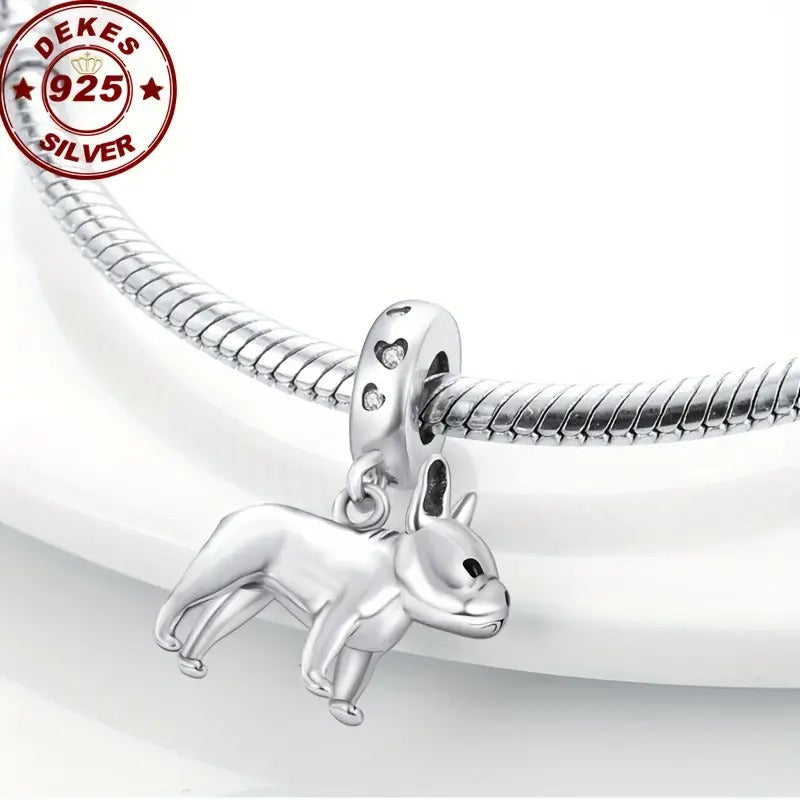 French Bulldog Dangle Sterling Silver Charm Hallmarked S925 for Charm Bracelet and Necklace