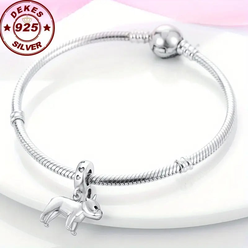 French Bulldog Dangle Sterling Silver Charm Hallmarked S925 for Charm Bracelet and Necklace