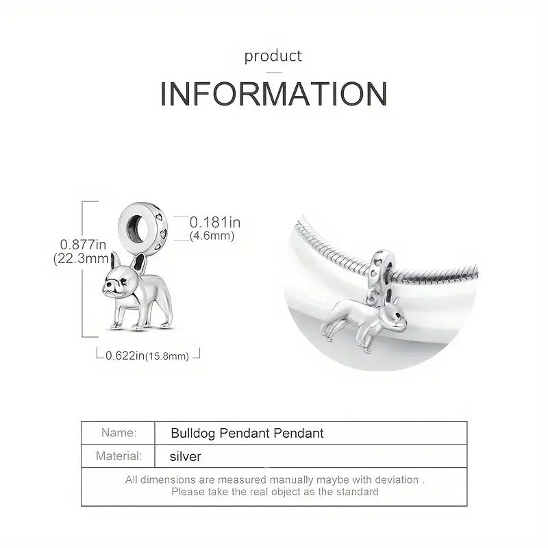 French Bulldog Dangle Sterling Silver Charm Hallmarked S925 for Charm Bracelet and Necklace