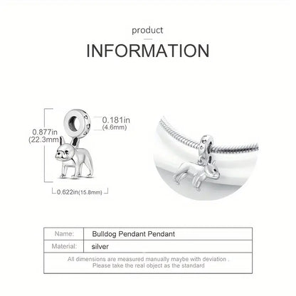French Bulldog Dangle Sterling Silver Charm Hallmarked S925 for Charm Bracelet and Necklace