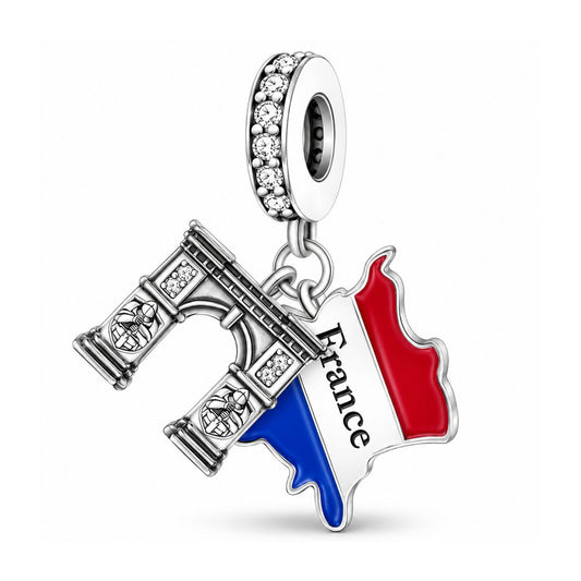 French Flag Charm Hallmarked S925 for Charm Bracelet and Necklace