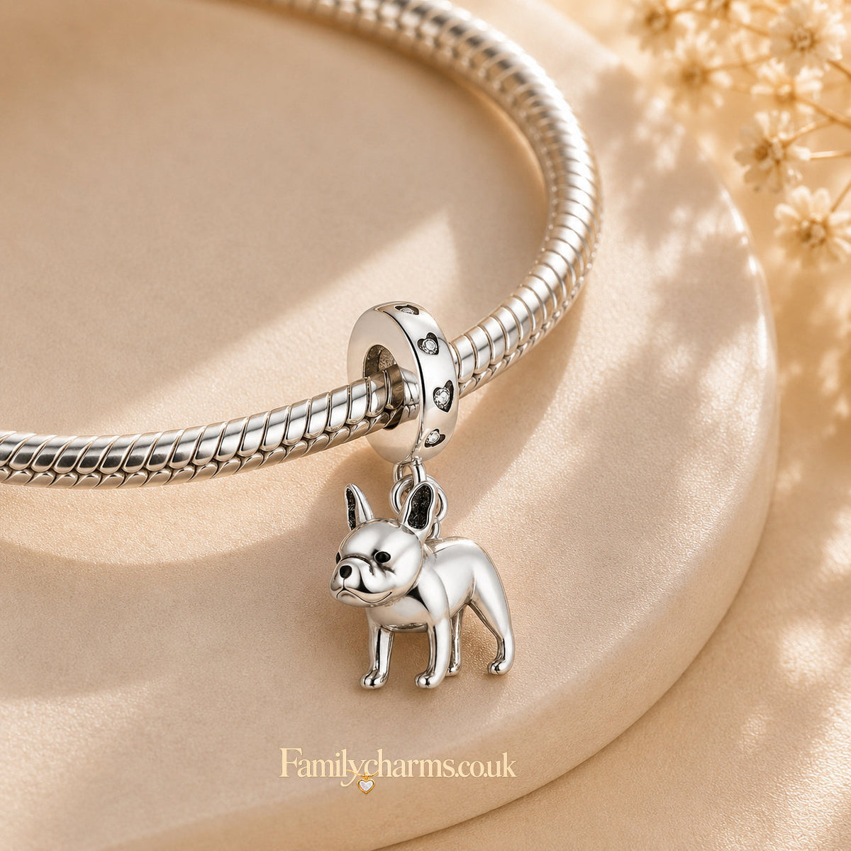French Bulldog Dangle Sterling Silver Charm Hallmarked S925 for Charm Bracelet and Necklace