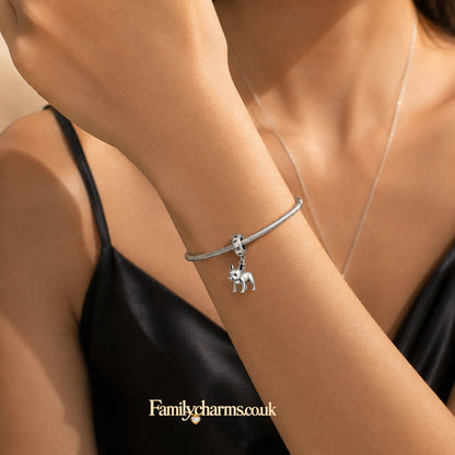 French Bulldog Dangle Sterling Silver Charm Hallmarked S925 for Charm Bracelet and Necklace