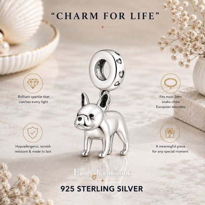 French Bulldog Dangle Sterling Silver Charm Hallmarked S925 for Charm Bracelet and Necklace