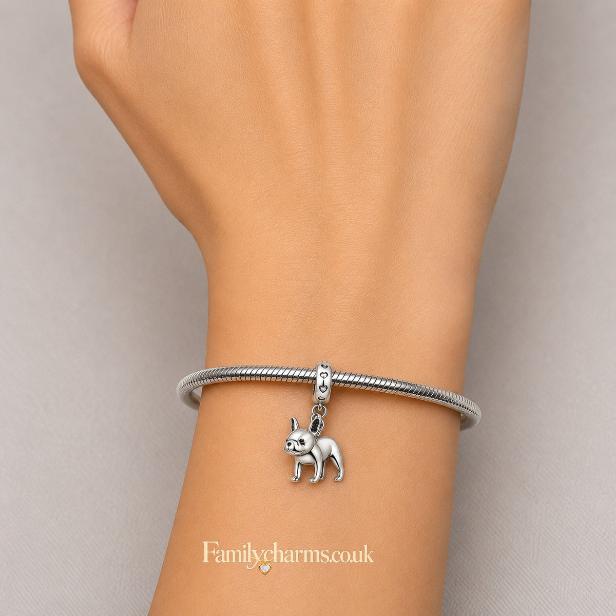 French Bulldog Dangle Sterling Silver Charm Hallmarked S925 for Charm Bracelet and Necklace