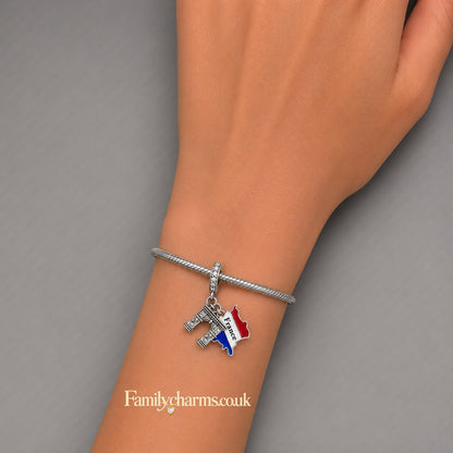 French Flag Charm Hallmarked S925 for Charm Bracelet and Necklace