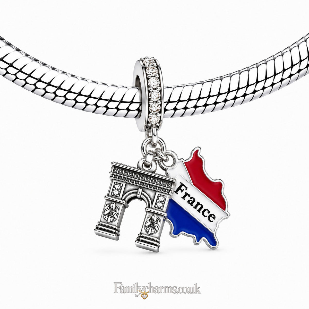 French Flag Charm Hallmarked S925 for Charm Bracelet and Necklace