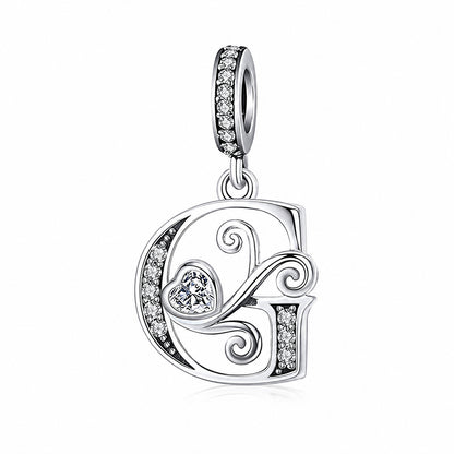Classic Alphabet Letters A to Z Sterling Silver Dangle Charm Hallmarked S925 for Charm Bracelet and Necklace