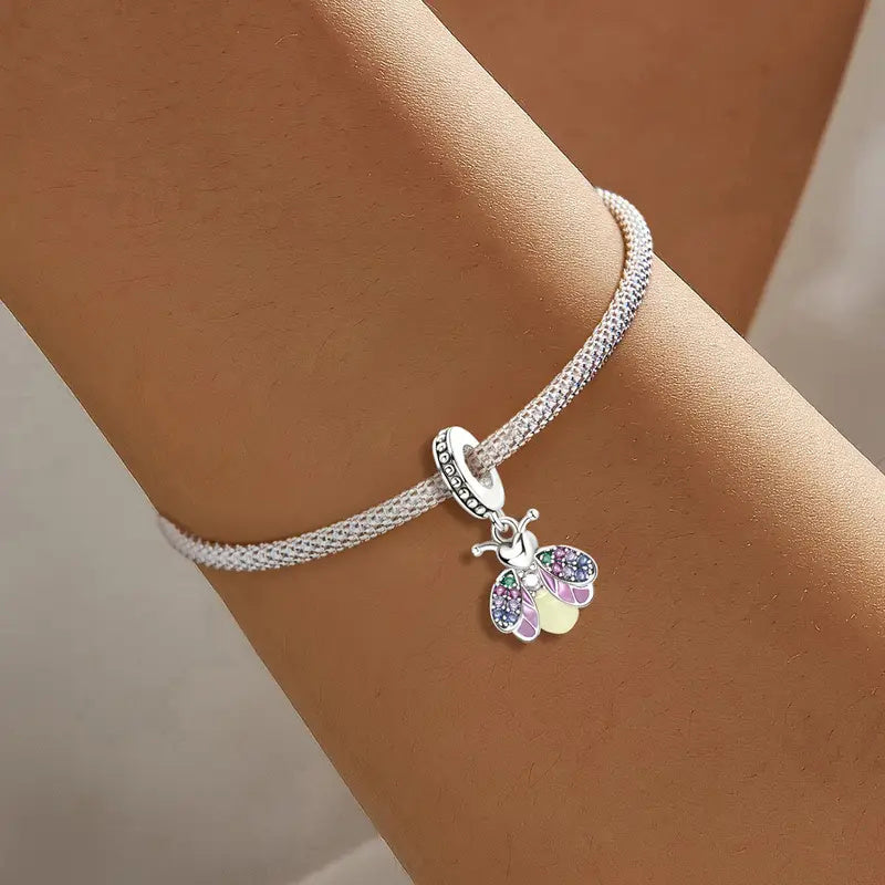 Glow-in-the-Dark Firefly Sterling Silver Charm Hallmarked S925 for Charm Bracelet and Necklace
