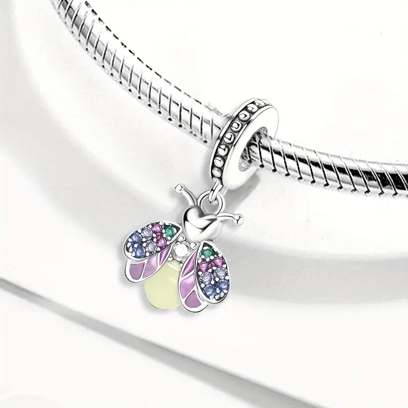 Glow-in-the-Dark Firefly Sterling Silver Charm Hallmarked S925 for Charm Bracelet and Necklace