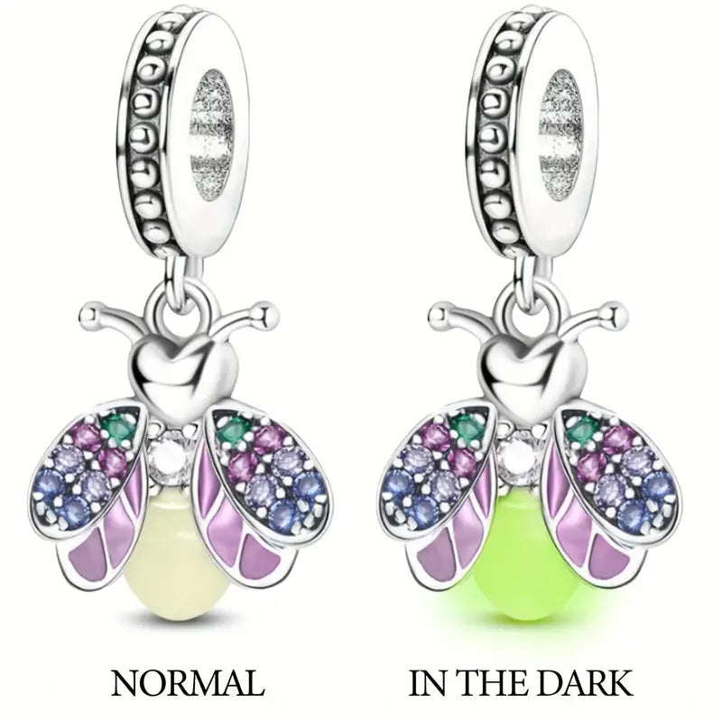 Glow-in-the-Dark Firefly Sterling Silver Charm Hallmarked S925 for Charm Bracelet and Necklace