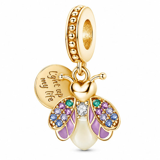 Glow-in-the-Dark Firefly Pendant Charm Hallmarked S925 for Charm Bracelet and Necklace