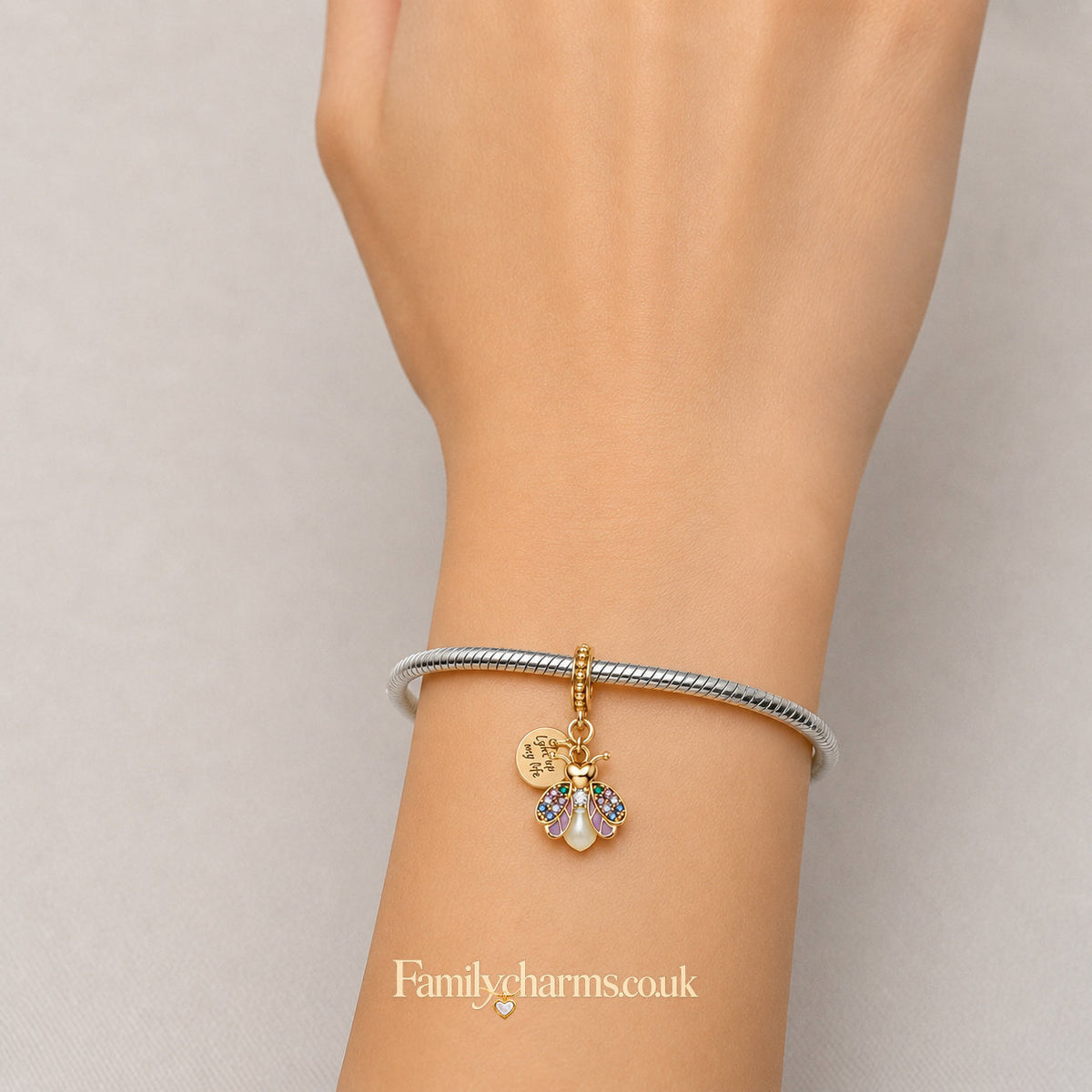 Glow-in-the-Dark Firefly Pendant Charm Hallmarked S925 for Charm Bracelet and Necklace