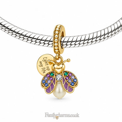 Glow-in-the-Dark Firefly Pendant Charm Hallmarked S925 for Charm Bracelet and Necklace