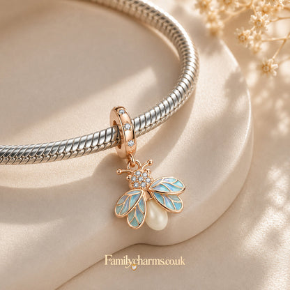 Glow in the Dark Luminous Rose Gold Firefly Dangle Sterling Silver Charm Hallmarked S925 for Charm Bracelet and Necklace