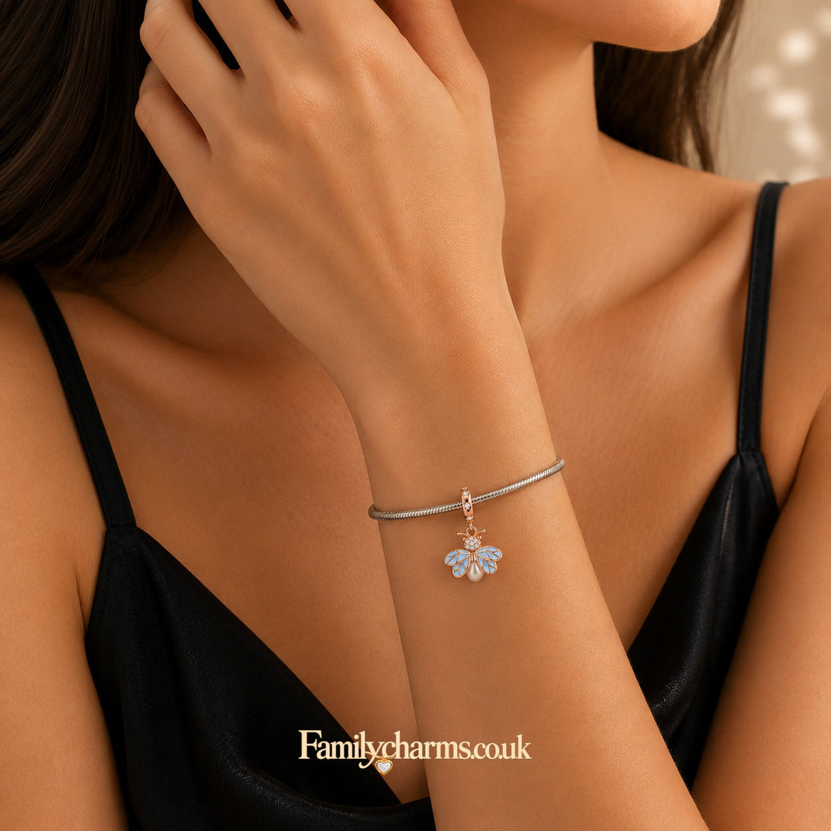 Glow in the Dark Luminous Rose Gold Firefly Dangle Sterling Silver Charm Hallmarked S925 for Charm Bracelet and Necklace