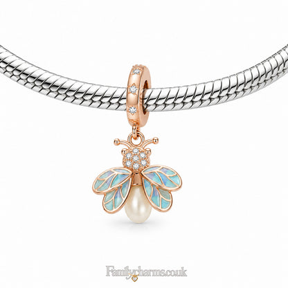 Glow in the Dark Luminous Rose Gold Firefly Dangle Sterling Silver Charm Hallmarked S925 for Charm Bracelet and Necklace