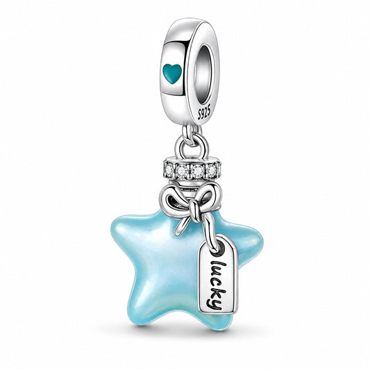 Glow in the Dark Blue Star Dangle Sterling Silver Charm Hallmarked S925 for Charm Bracelet and Necklace