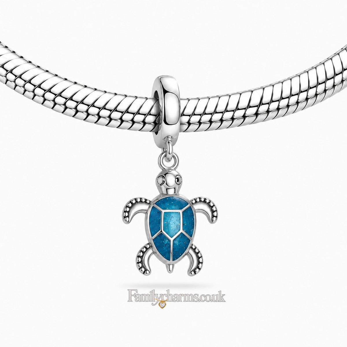 Glow in the Dark Blue Turtle Dangle Sterling Silver Charm Hallmarked S925 for Charm Bracelet and Necklace