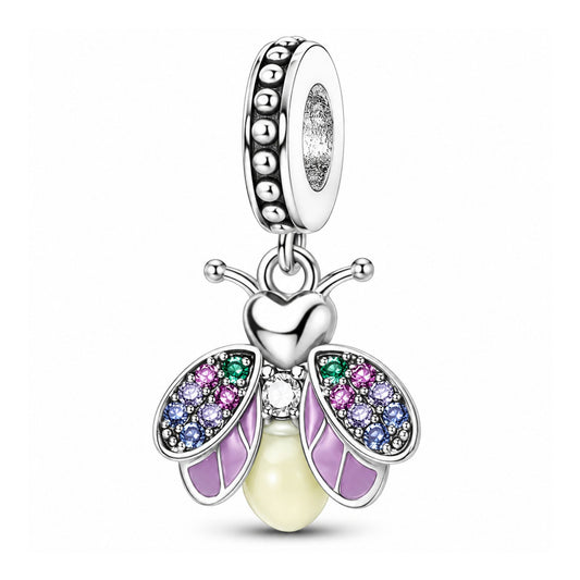 Glow-in-the-Dark Firefly Sterling Silver Charm Hallmarked S925 for Charm Bracelet and Necklace