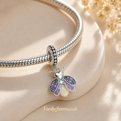 Glow-in-the-Dark Firefly Sterling Silver Charm Hallmarked S925 for Charm Bracelet and Necklace