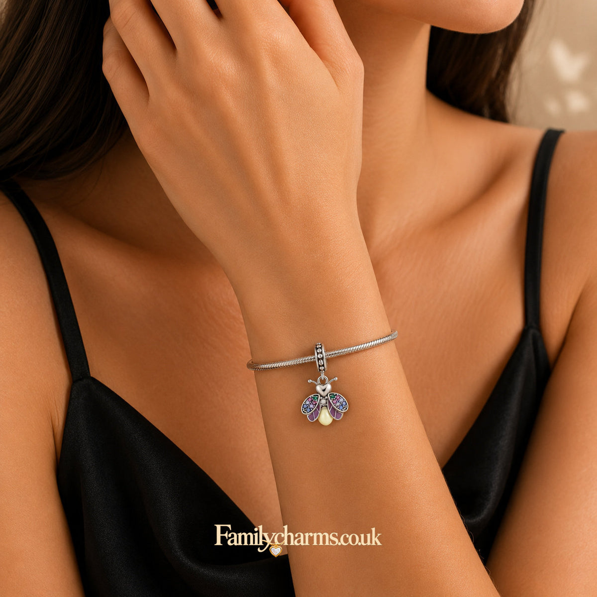 Glow-in-the-Dark Firefly Sterling Silver Charm Hallmarked S925 for Charm Bracelet and Necklace