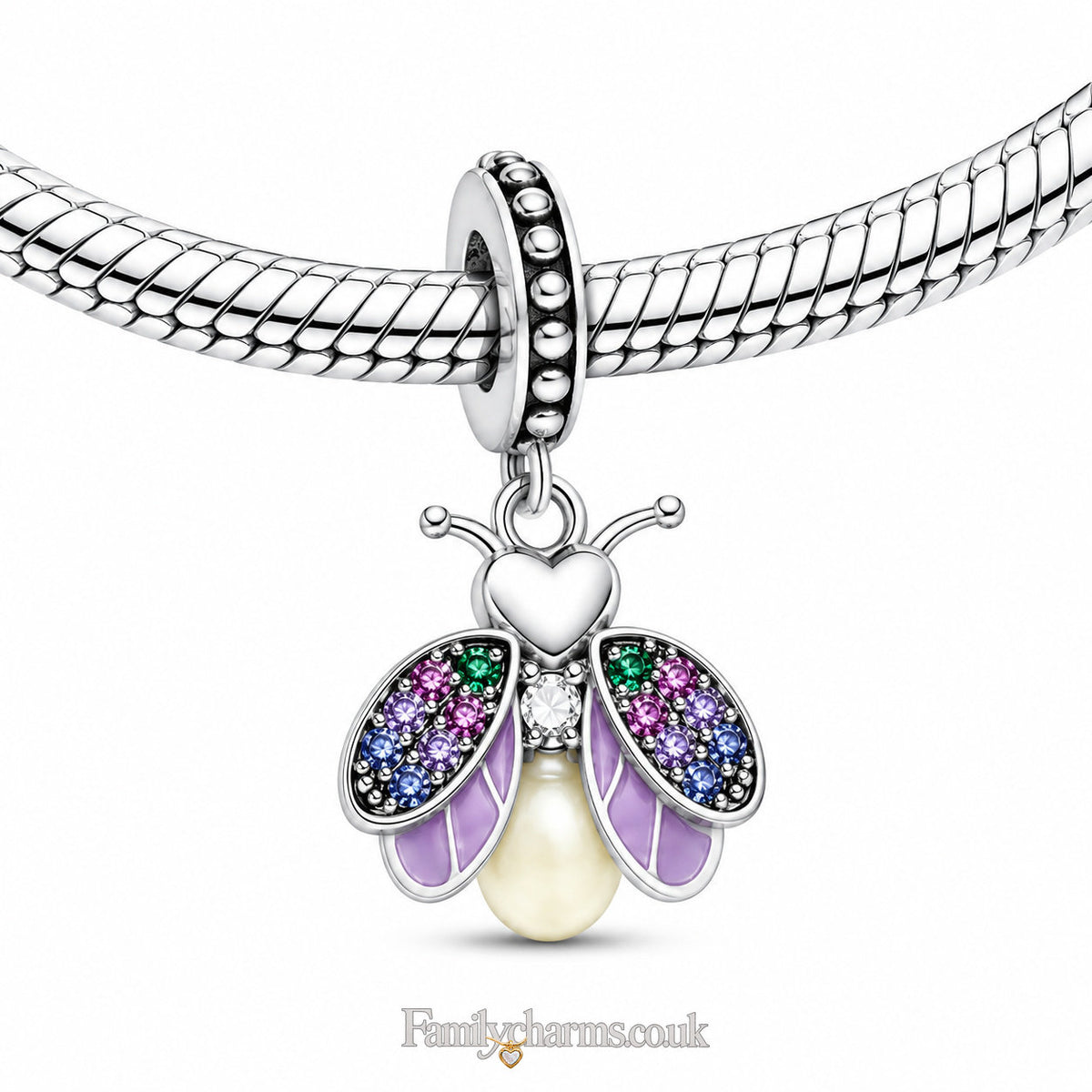 Glow-in-the-Dark Firefly Sterling Silver Charm Hallmarked S925 for Charm Bracelet and Necklace