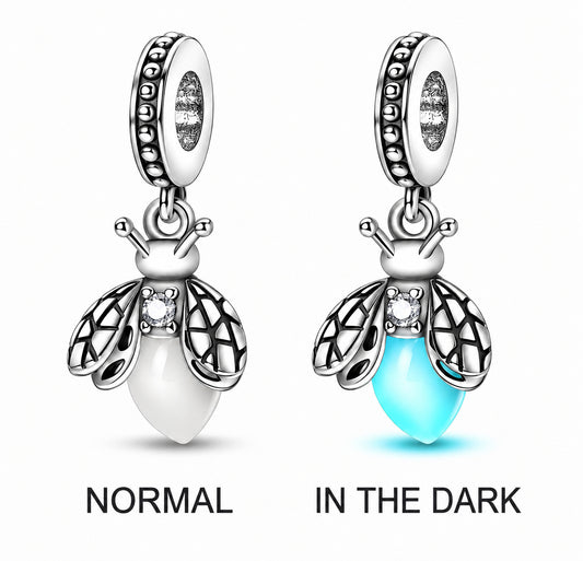 Fluorescent Firefly Sterling Silver Charm Hallmarked S925 for Charm Bracelet and Necklace