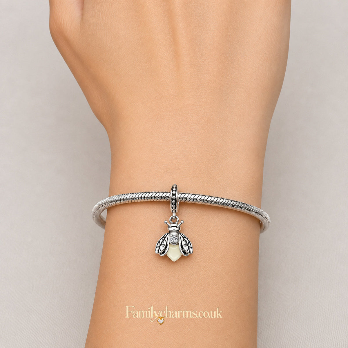 Fluorescent Firefly Sterling Silver Charm Hallmarked S925 for Charm Bracelet and Necklace