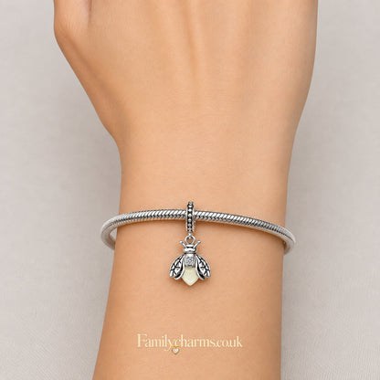 Fluorescent Firefly Sterling Silver Charm Hallmarked S925 for Charm Bracelet and Necklace