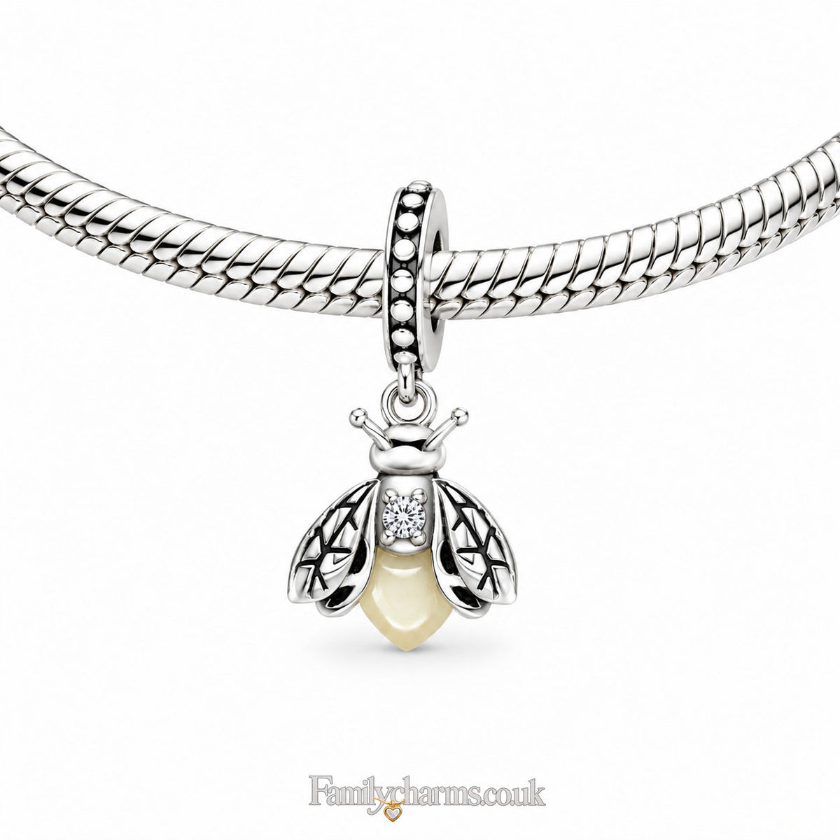 Fluorescent Firefly Sterling Silver Charm Hallmarked S925 for Charm Bracelet and Necklace