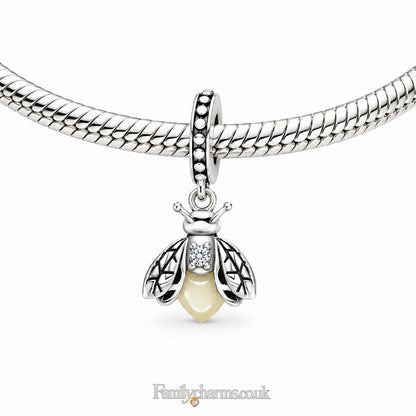 Fluorescent Firefly Sterling Silver Charm Hallmarked S925 for Charm Bracelet and Necklace
